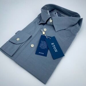 Eton Dress Shirt Mens 2XL Gray Long Sleeve Slim Fit Jersey Cotton Button Up